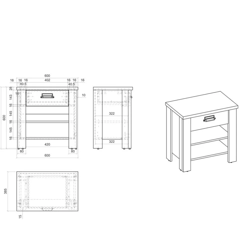 Nachtkonsole im Altholz Look & Anthrazit - Naiavio