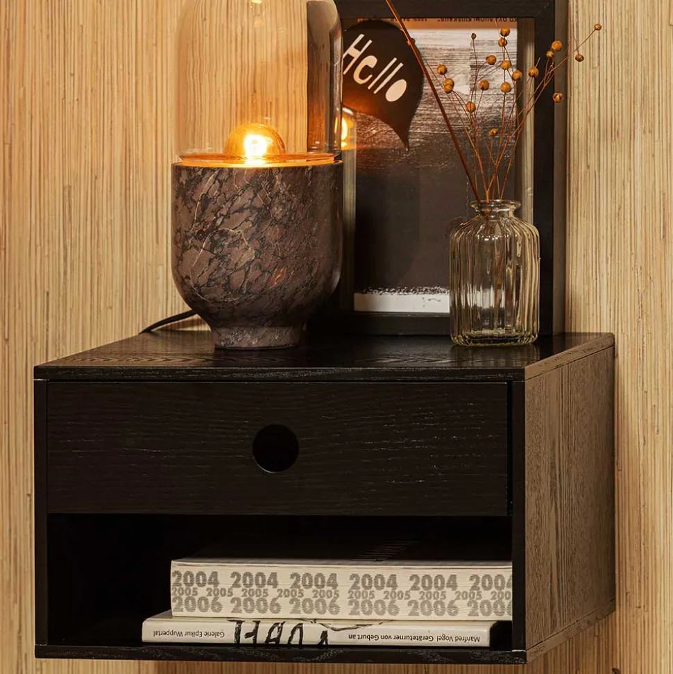 Nachtkonsole in Schwarz mit Furnier - Yalin