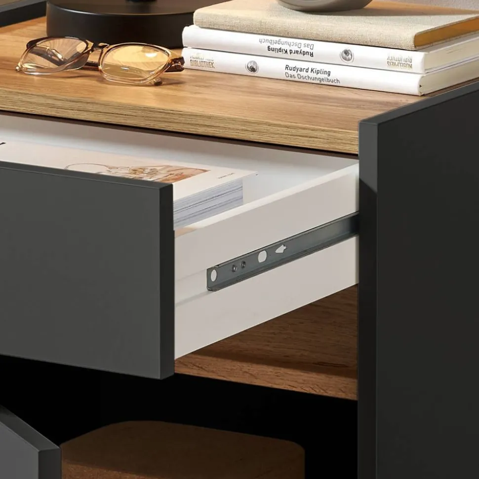 Nachtschrank in Anthrazit und Wildeiche Dekor - Ahilav