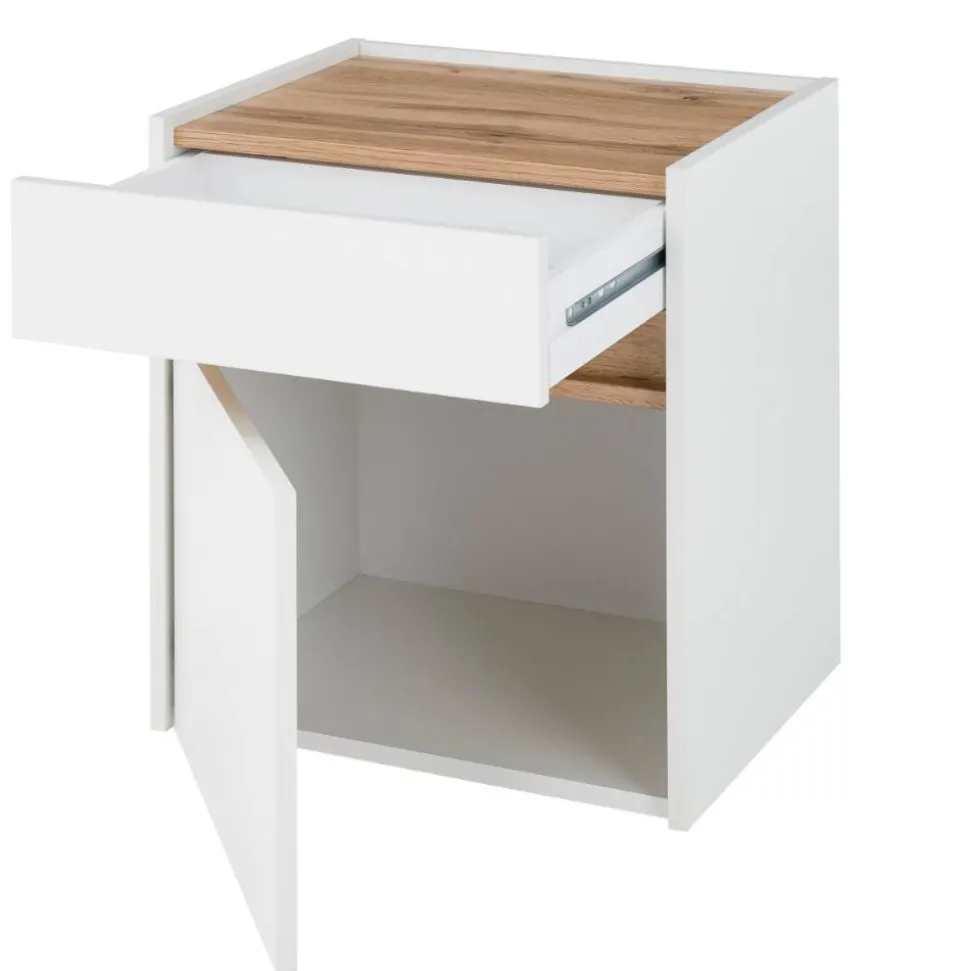 Nachtschrank in Weiß und Wildeiche Dekor - Nonessia