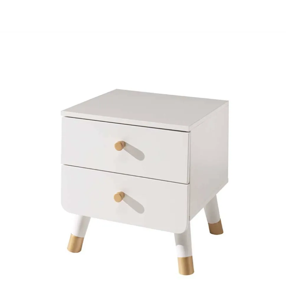 Nachttisch Bettkommode in Weiß & Gold - Luciao