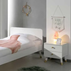 Nachttisch Bettkommode in Weiß & Gold - Luciao