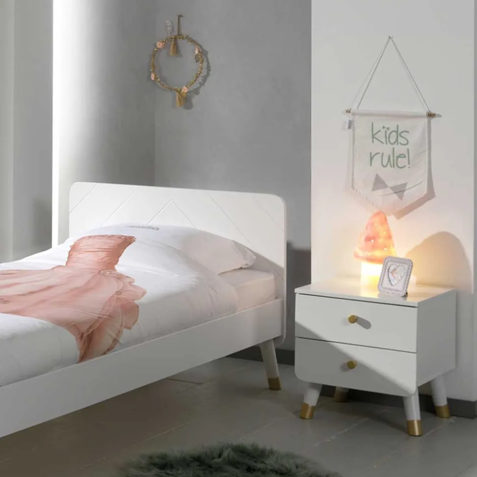 Nachttisch Bettkommode in Weiß & Gold - Luciao