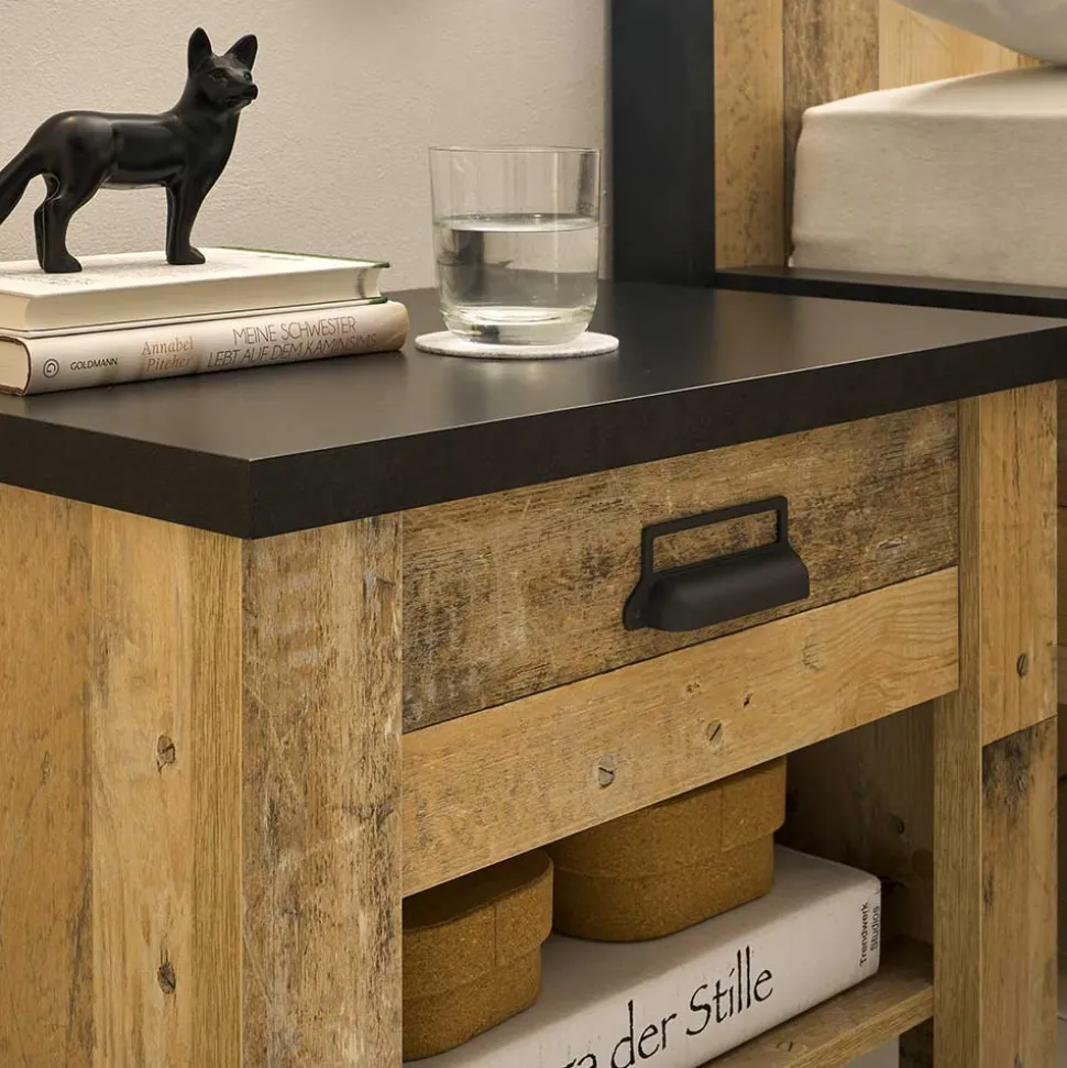 Nachttisch in Altholz Optik & Anthrazit - Naiavio