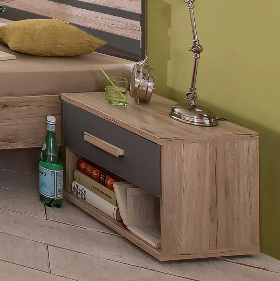 Nachttisch in Eiche San Remo & Dunkelgrau - Jilamenda