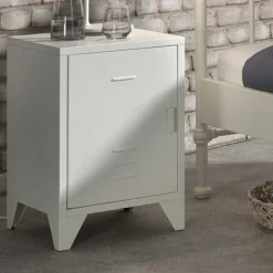 Nachttisch mit Tür in Weiß aus Metall - Mavus