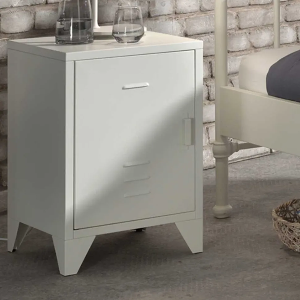 Nachttisch mit Tür in Weiß aus Metall - Mavus