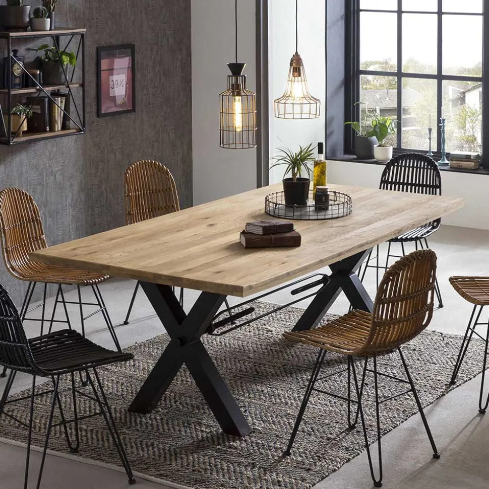 Naturkante Holztisch Wildeiche mit X Füßen - Ascolano