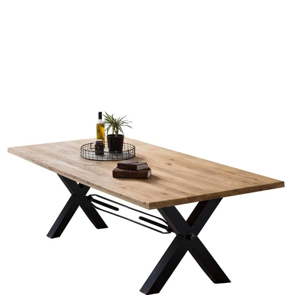 Naturkante Holztisch Wildeiche mit X Füßen - Ascolano
