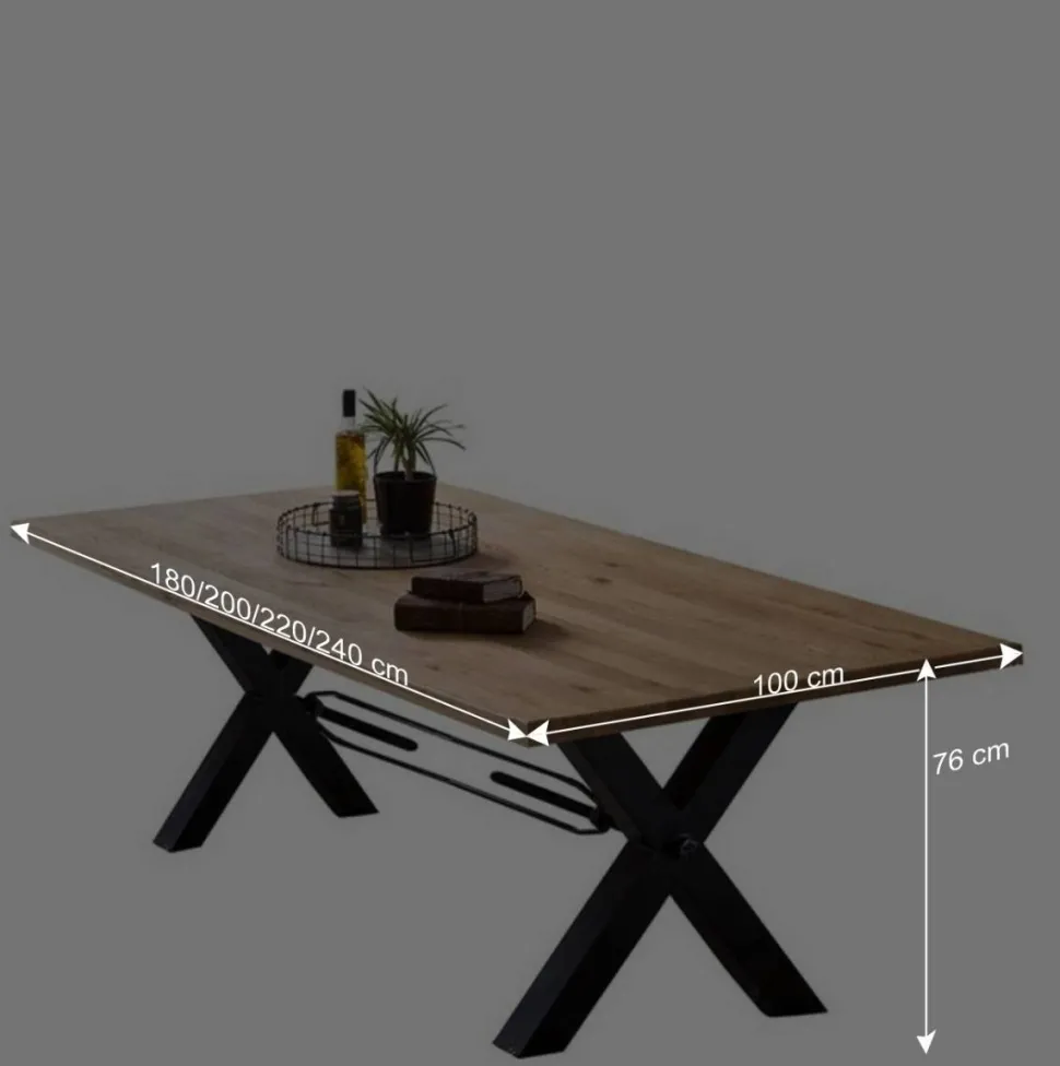 Naturkante Holztisch Wildeiche mit X Füßen - Ascolano