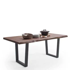 Naturkanten-Esstisch mit Trapezgestell - Violettan