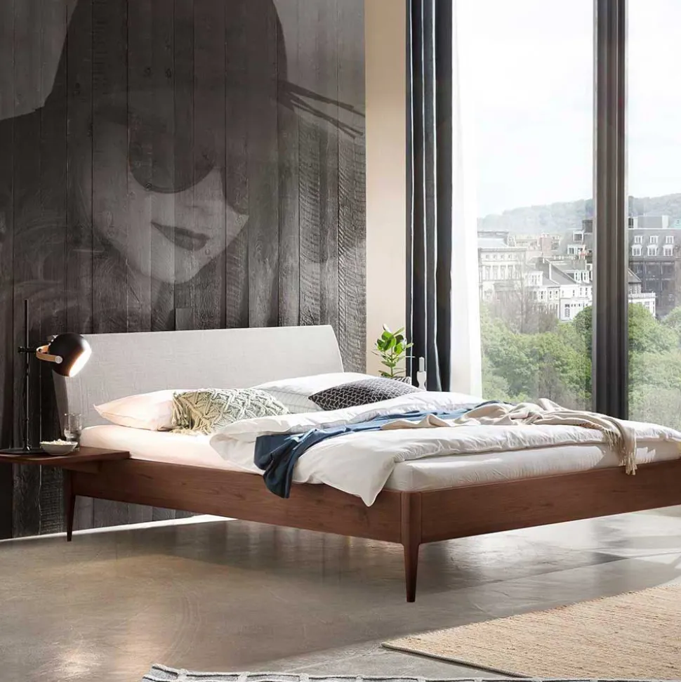 Nussbaum Doppelbett mit Stoff Kopfteil - Filippo