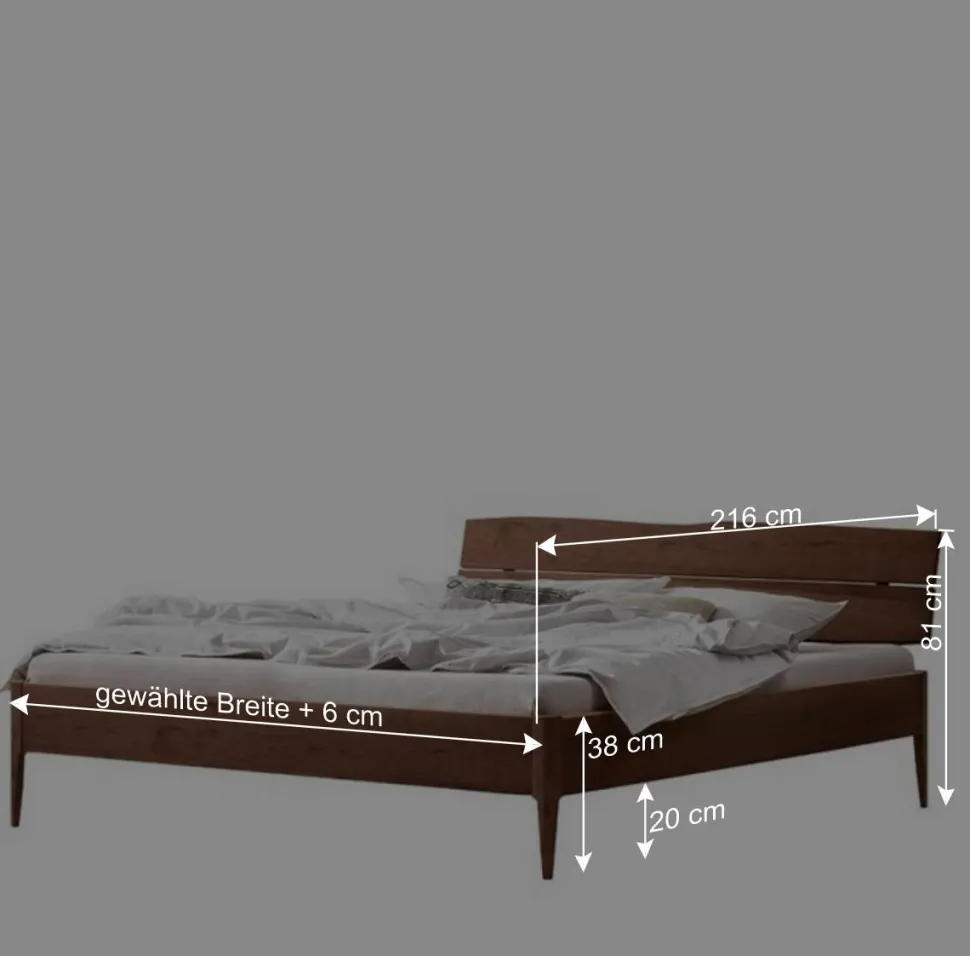 Nussbaum Holzbett mit Baumkante Kopfteil - Elegatos