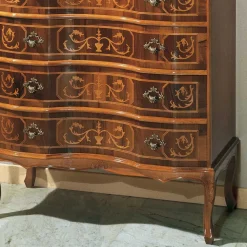Nussbaumfarbene Kommode mit Intarsien Agosto mit 4 Schubladen