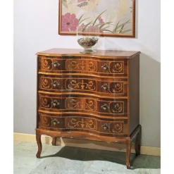 Nussbaumfarbene Kommode mit Intarsien Agosto mit 4 Schubladen