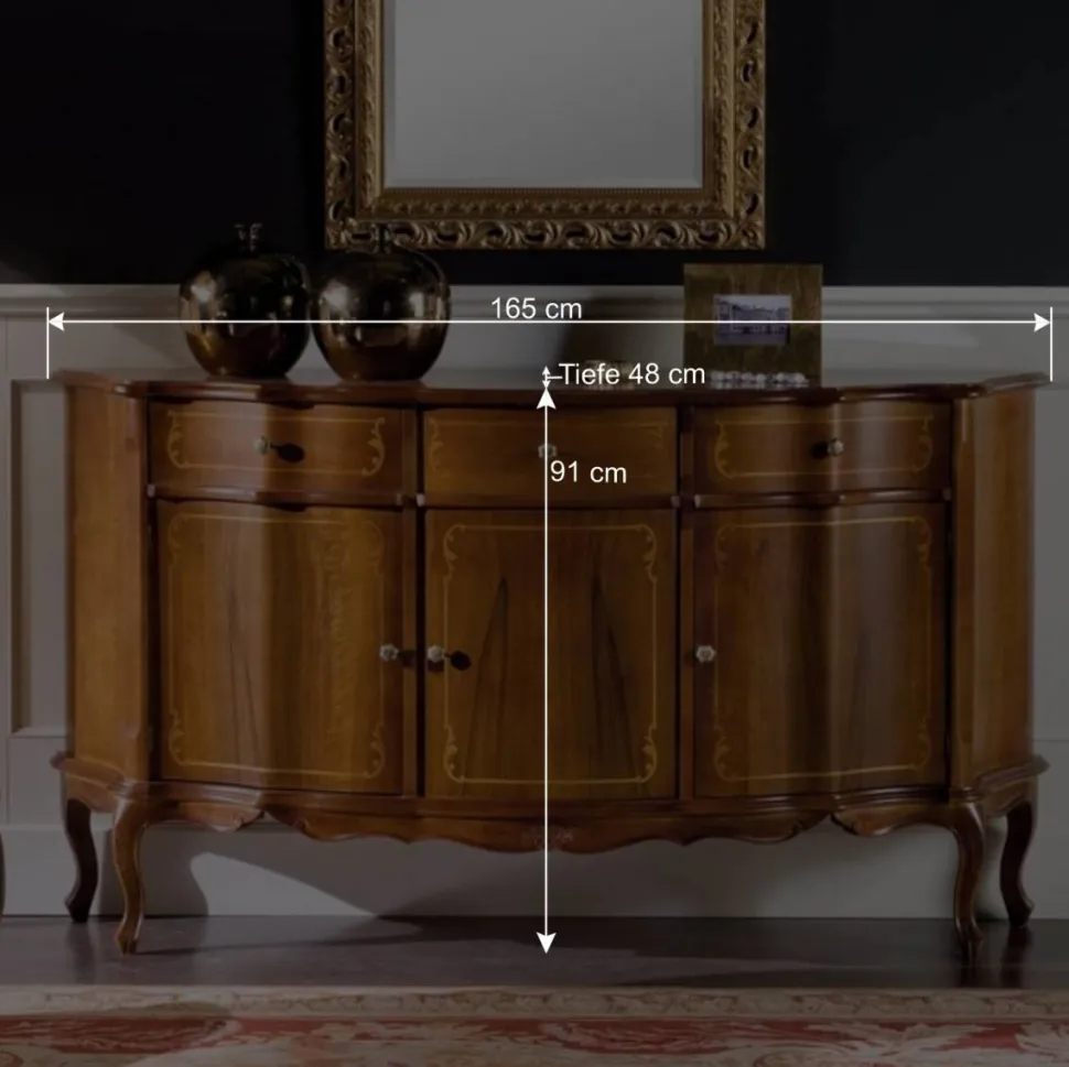 Nussbaumfarbenes Sideboard Dentro im Barock Design