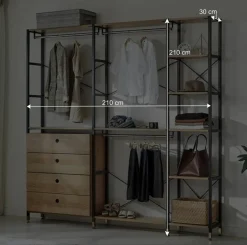 Offener Kleiderschrank Garderobe 210 cm breit - Hestalona