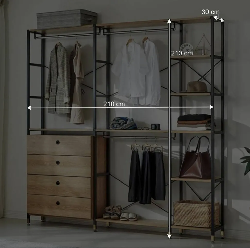 Offener Kleiderschrank Garderobe 210 cm breit - Hestalona