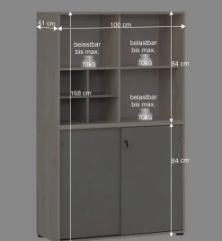 Office Schrank in Eiche Hell & Platingrau - Lakes
