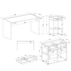 Office Schreibtisch & Regal & Kommode - Nonessia (dreiteilig)