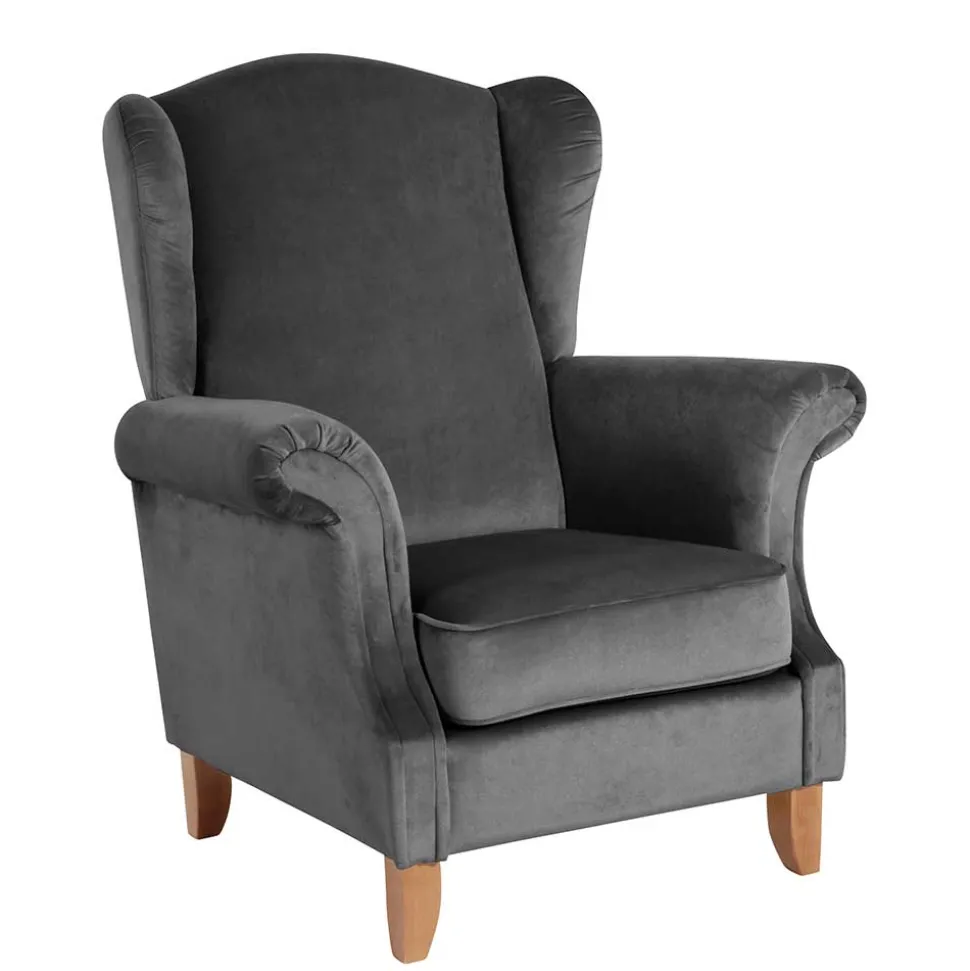 Ohrenbackensessel aus Samtvelours Anthrazit - Nikic