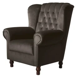 Ohrenbackensessel in Braun Samtvelours - Farella