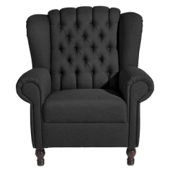 Ohrenbackensessel mit Federkern in Schwarz - Jon