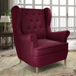 Ohrensessel in Bordeaux Rot Samt - Marquita