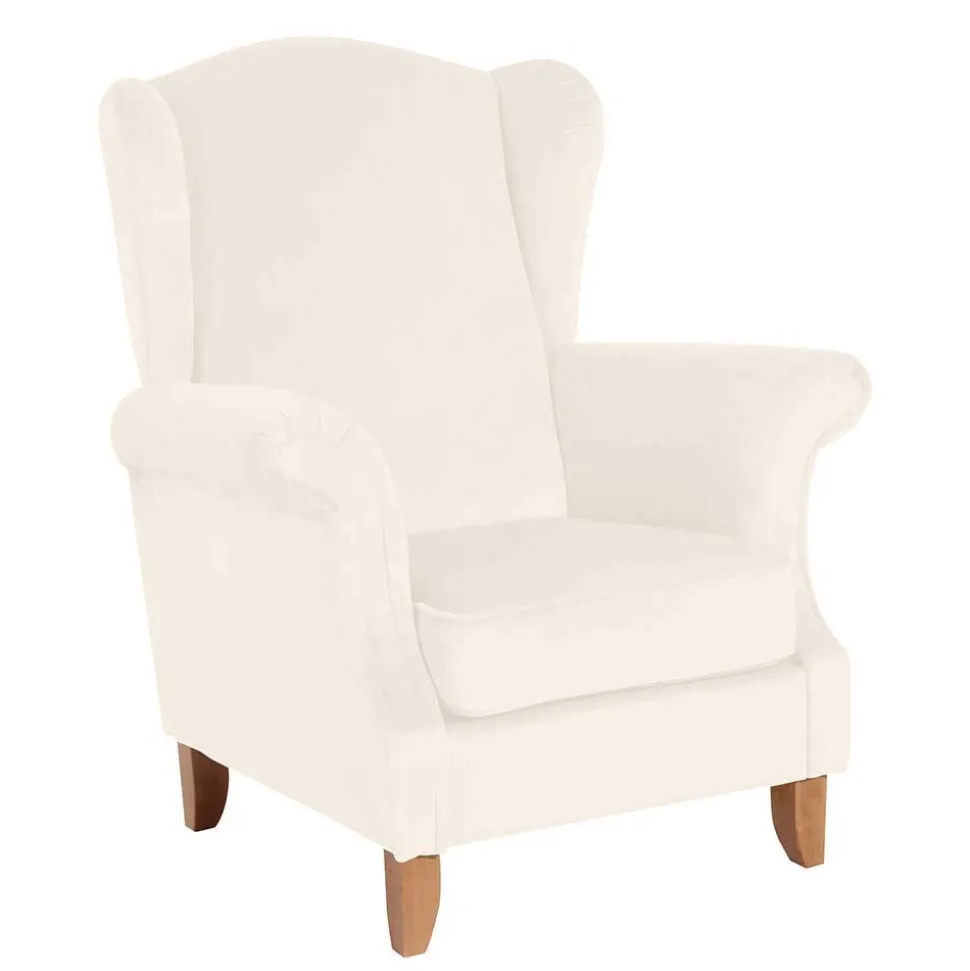 Ohrensessel in Cremefarben Samtvelours - Leviada