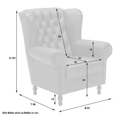 Ohrensessel in Jeansblau und Nussbaum Braun - Sasmia