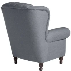 Ohrensessel in Jeansblau und Nussbaum Braun - Sasmia