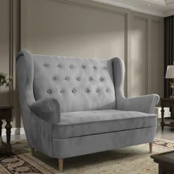 Ohrensofa in Hellgrau Samtbezug - Renero