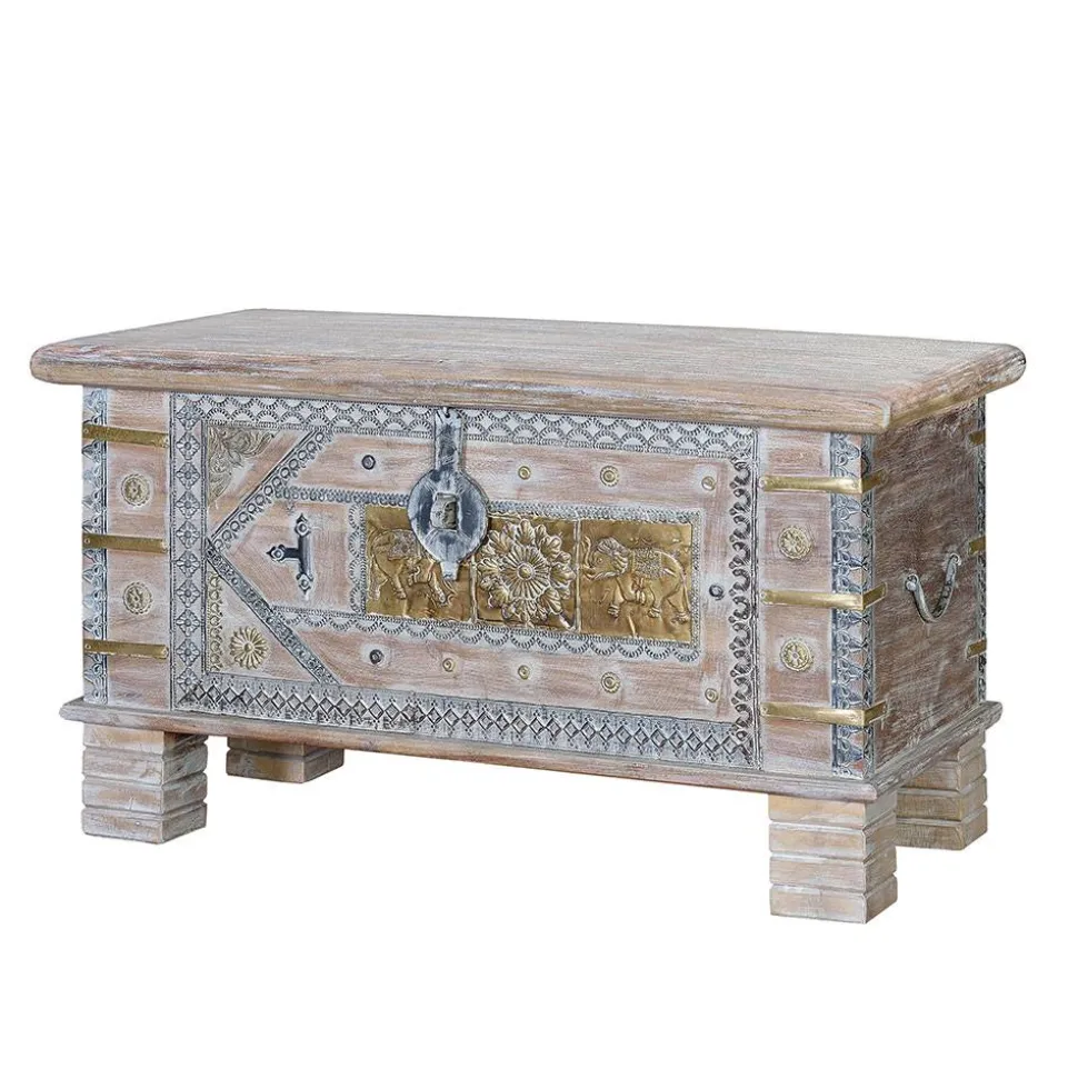 Orient Design Truhe in Antikweiß mit Bronze - Abraham