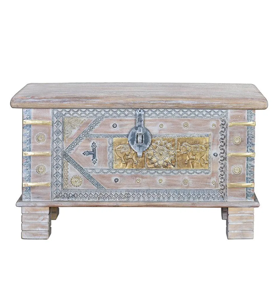 Orient Design Truhe in Antikweiß mit Bronze - Abraham