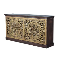 Oriental Design Sideboard in Gold und Walnussbraun - Roswito