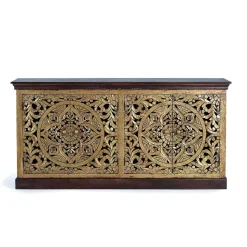 Oriental Design Sideboard in Gold und Walnussbraun - Roswito