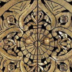 Oriental Design Sideboard in Gold und Walnussbraun - Roswito