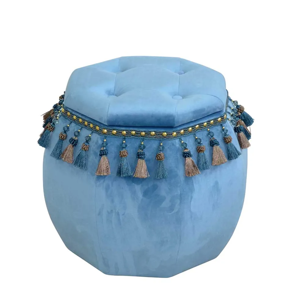 Orientalischer Hocker mit Troddeln achteckig - Agrebo
