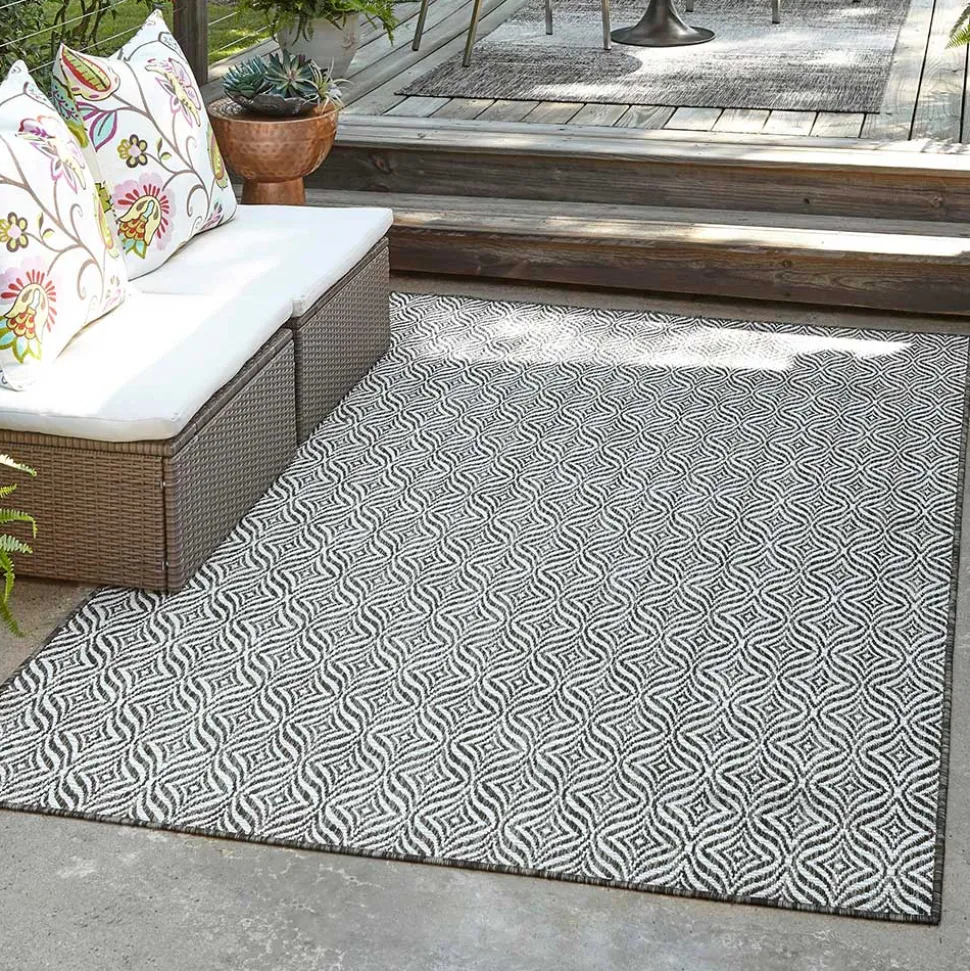 Outdoorteppich mit Muster in Dunkelgrau Creme - Bird