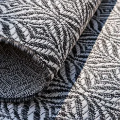 Outdoorteppich mit Muster in Dunkelgrau Creme - Bird