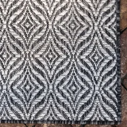 Outdoorteppich mit Muster in Dunkelgrau Creme - Bird