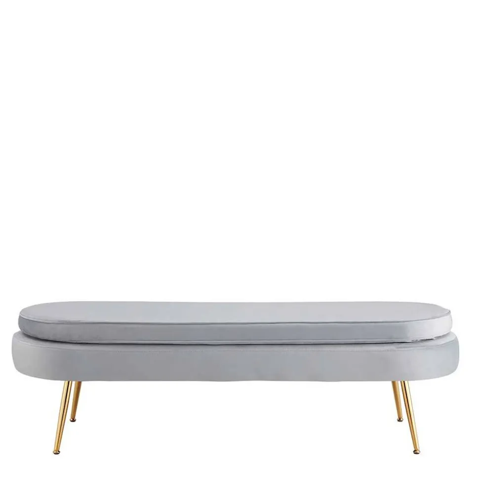 Ovale Bettbank in Hellgrau Samtstoff - Baily