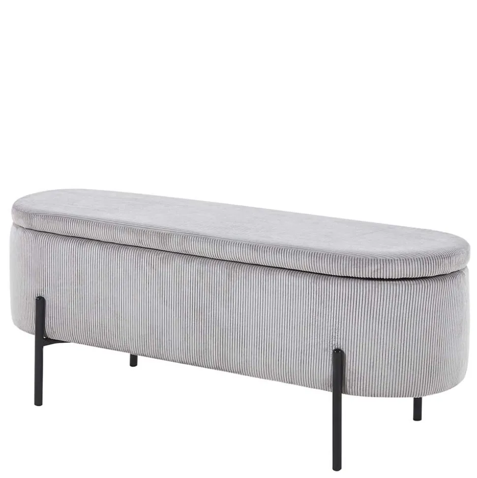 Ovale Truhenbank mit Cord Bezug in Hellgrau - Marcez