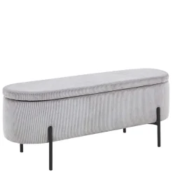 Ovale Truhenbank mit Cord Bezug in Hellgrau - Marcez