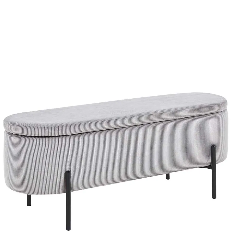 Ovale Truhenbank mit Cord Bezug in Hellgrau - Marcez