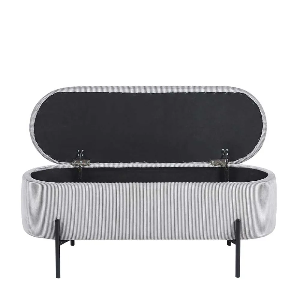 Ovale Truhenbank mit Cord Bezug in Hellgrau - Marcez