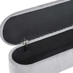 Ovale Truhenbank mit Cord Bezug in Hellgrau - Marcez