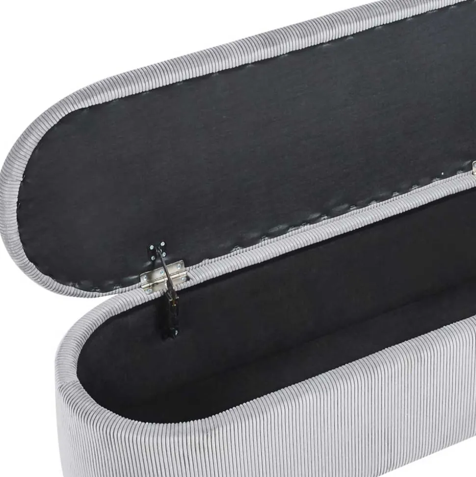 Ovale Truhenbank mit Cord Bezug in Hellgrau - Marcez