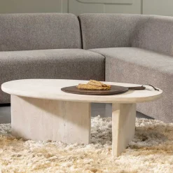 Ovaler Couchtisch in Creme aus Massivholz - Nuvellas