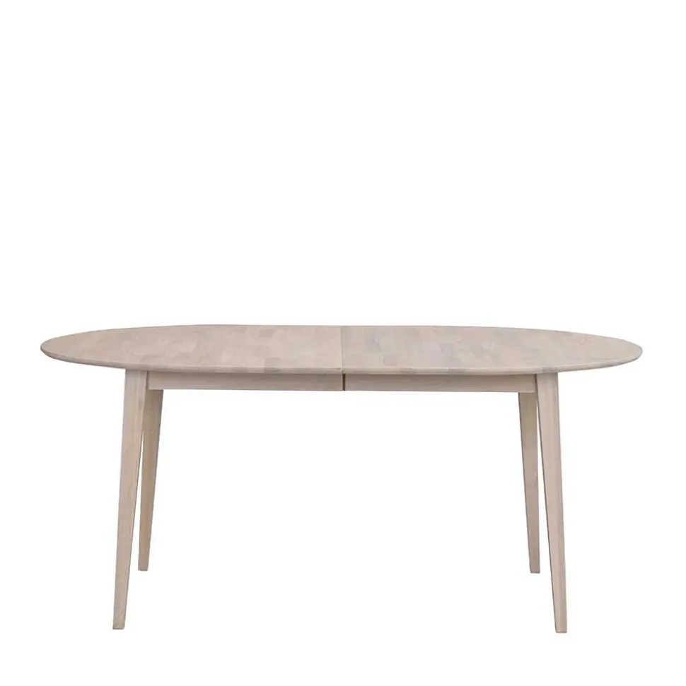 Ovaler Esstisch Eiche White Wash & 4 Stühle Pessoa mit Webstoff Grau (fünfteilig)